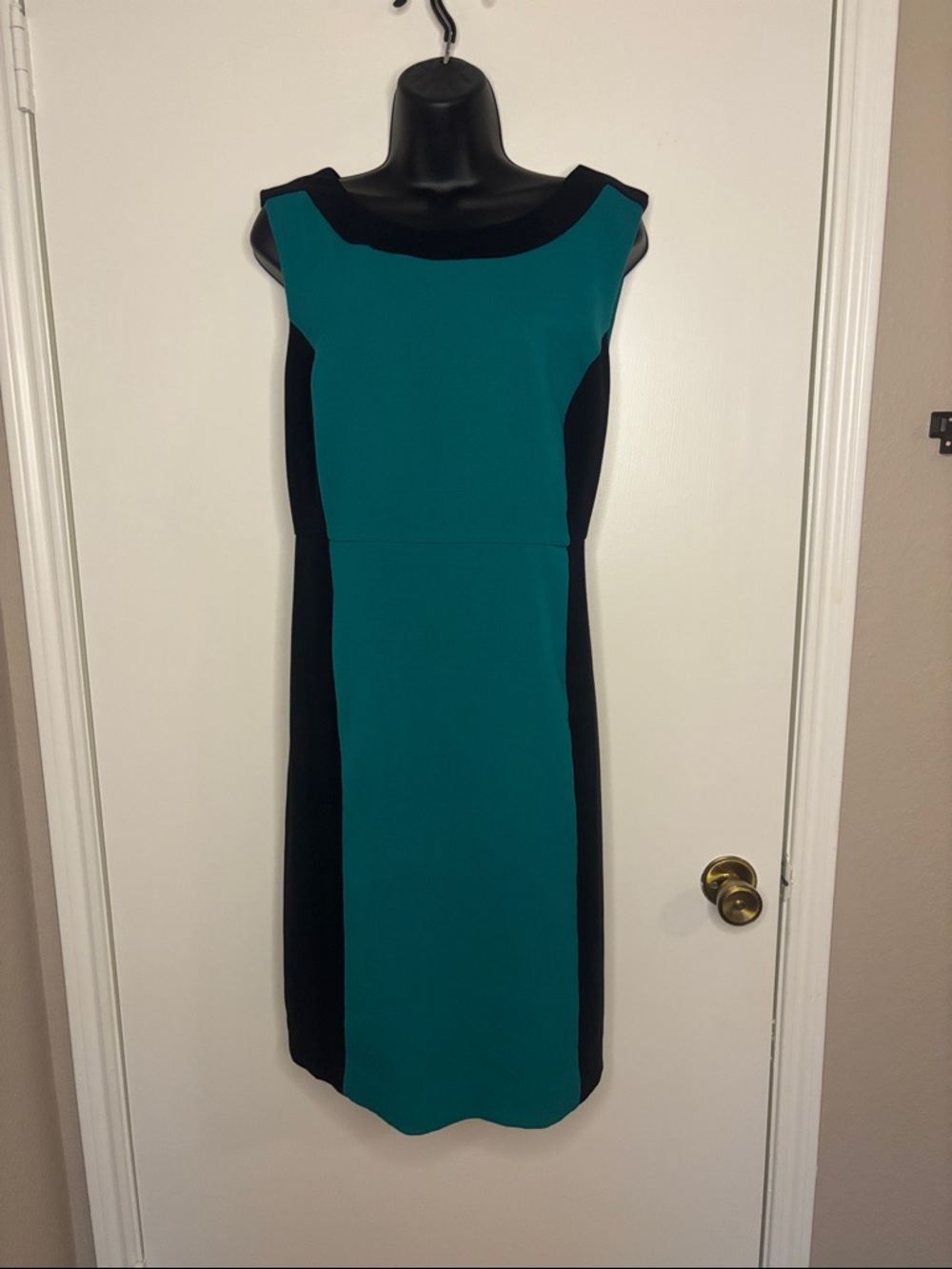 Eloquii Teal and Black Colorblock Midi Sheath Dress